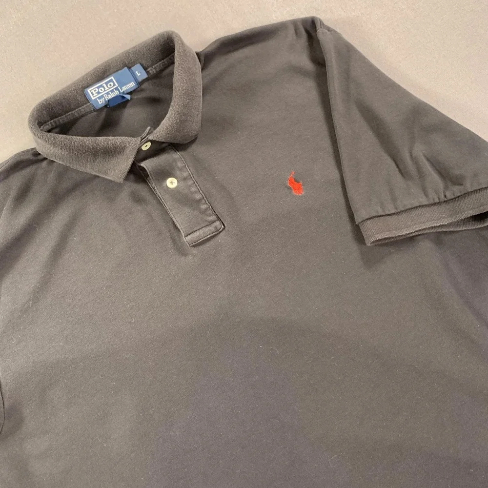 Polo Ralph Lauren Polo Shirt Mens LG Black Red Pony Embroidered Cotton USA‎ VTG